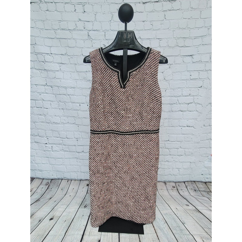 *NWOT* Talbots Tweed Split-Neck Sheath Dress Black/Orange/Pink/White Size 10